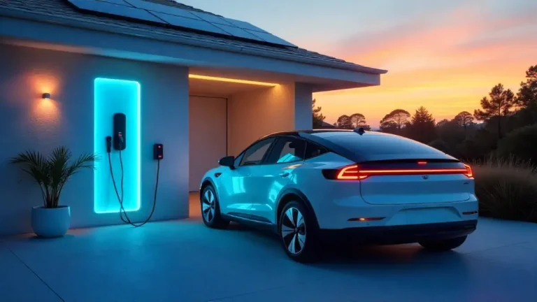 Electric car charging at home in modern garage