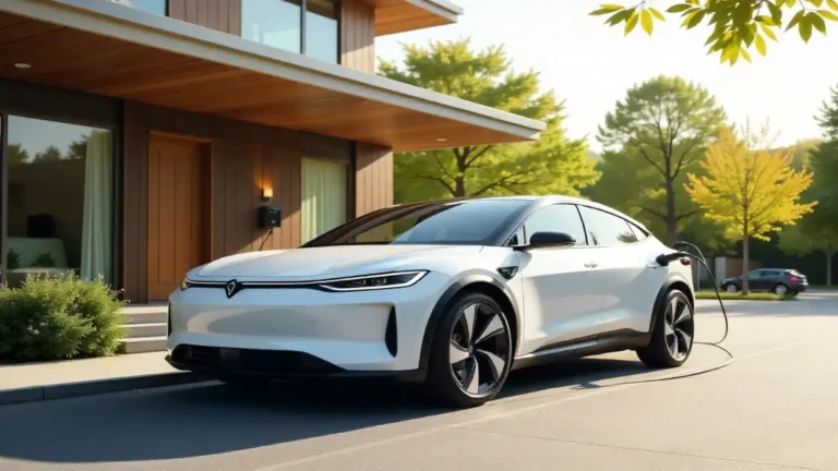 Electric vehicle charging at home, modern EV, clean energy