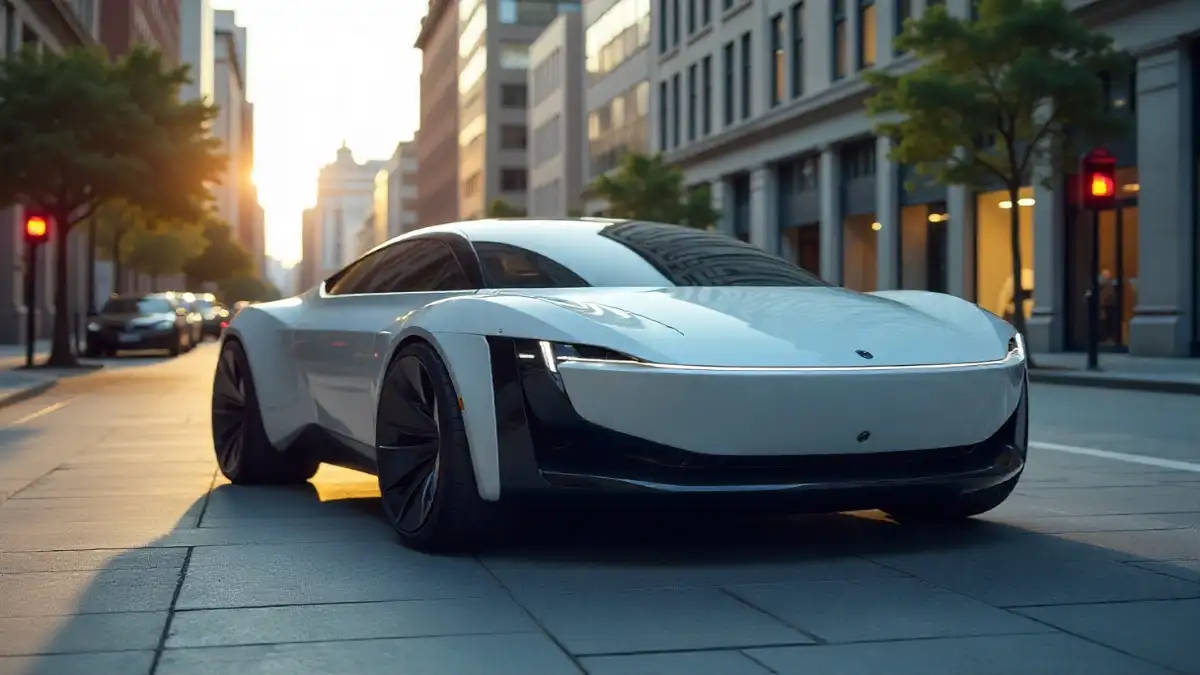 Futuristic electric vehicle powered by battery and electric motor