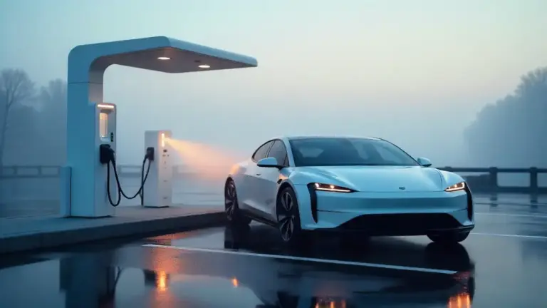 Electric car charging at fast station