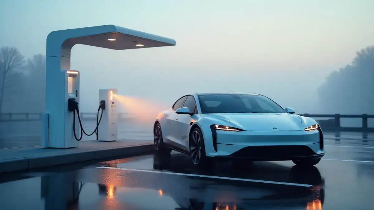 Electric car charging at fast station