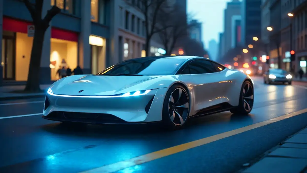 Futuristic autonomous electric car in smart city