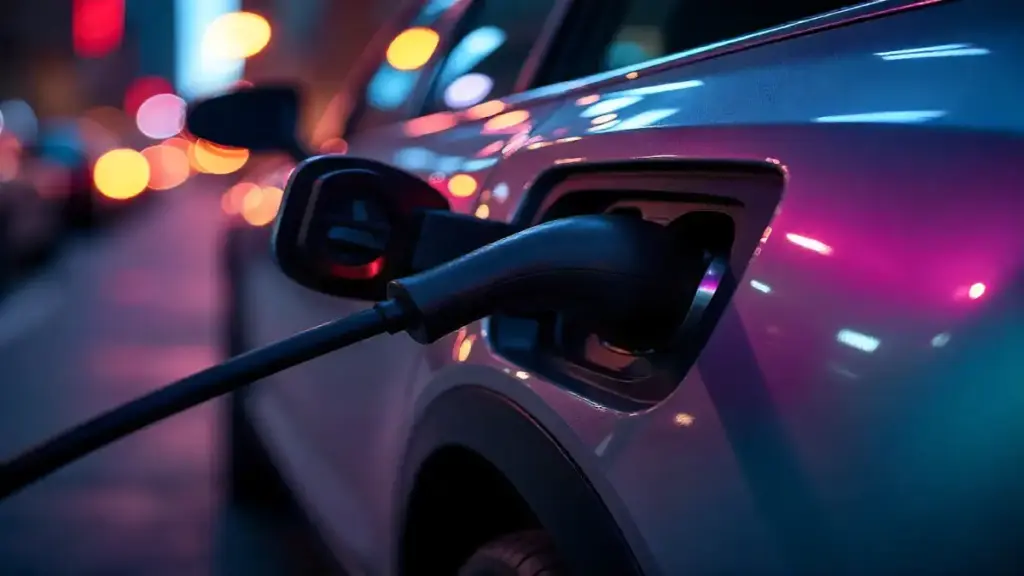 Close-up of electric car charging port being cleaned