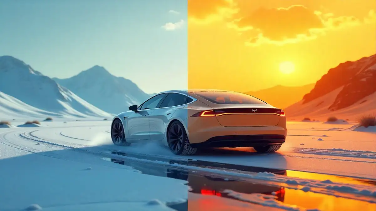 Electric car in hot and cold weather conditions