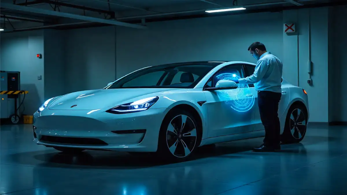 Technician checking EV battery health