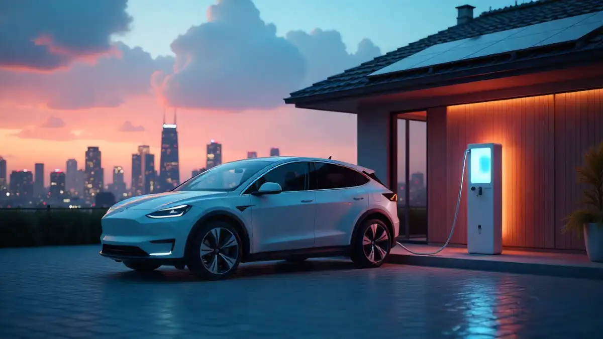 Electric car mechanic troubleshooting maintenance problems in workshop