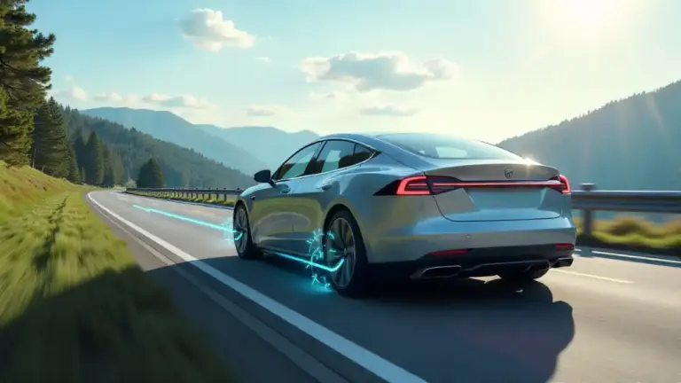 Electric car driving efficiently with energy flow