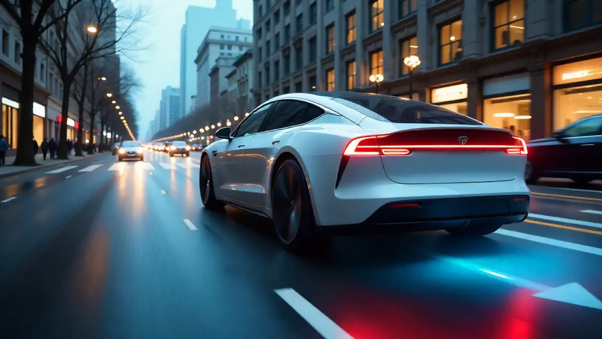 Electric car demonstrating regenerative braking with energy flowing back into the battery.