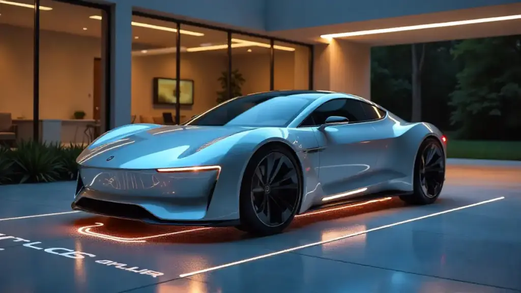 Wireless electric car charging in modern garage