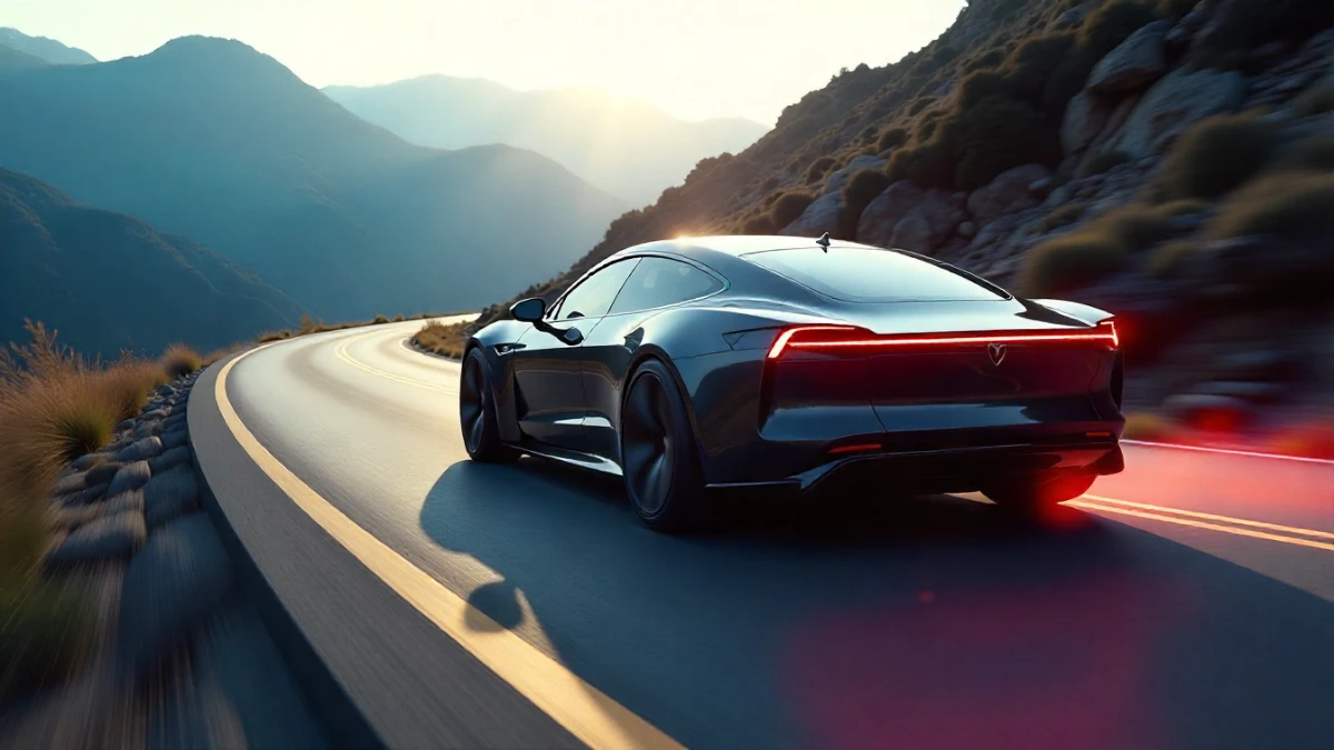 Electric car regenerating energy while braking on a road