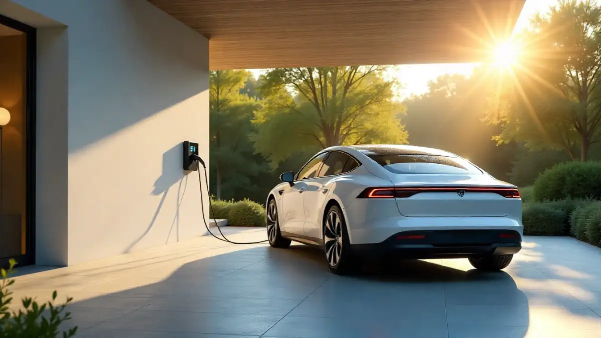 Home EV charger installation in modern garage