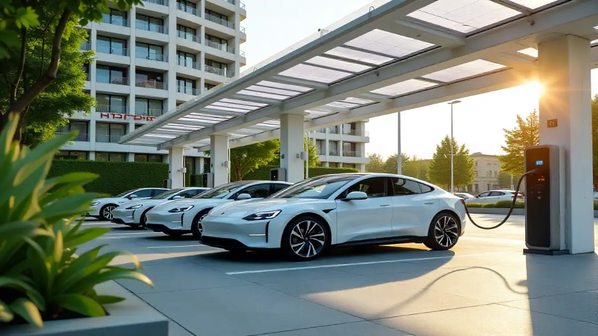 Electric vehicle charging at modern station