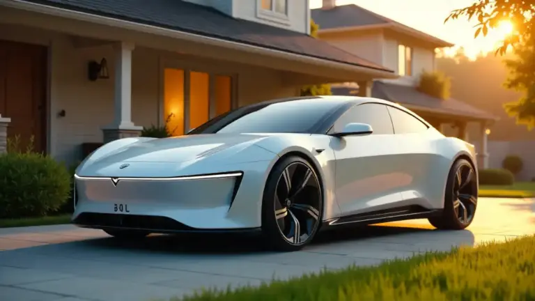 Affordable electric car parked in front of a suburban home