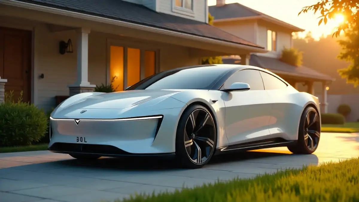 Affordable electric car parked in front of a suburban home