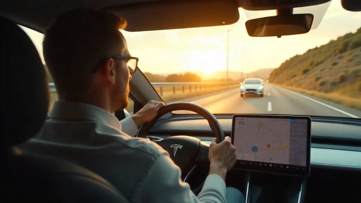 Driver experiencing instant acceleration in a Tesla Model 3 on a highway.