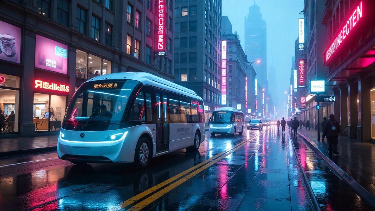 Futuristic electric mobility city with EV charging stations and electric vehicles