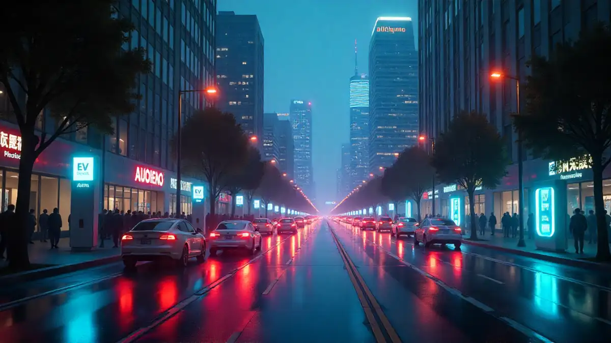 Smart city 2025 with electric vehicles and AI-powered charging network