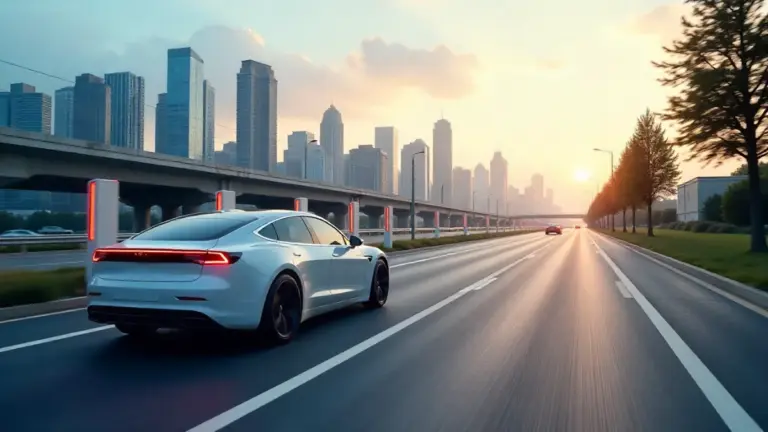 Electric cars charging at futuristic sustainable stations in 2025