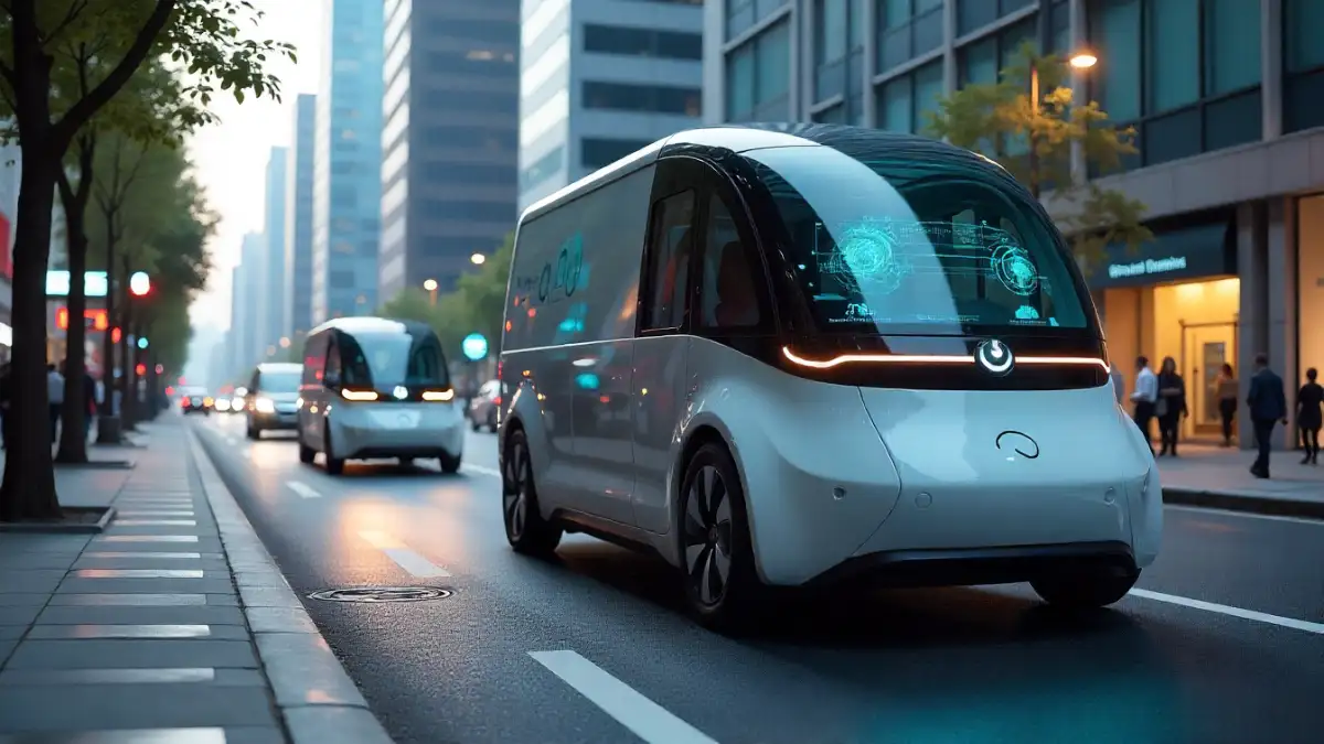 Futuristic urban EV charging scene with smart city integration
