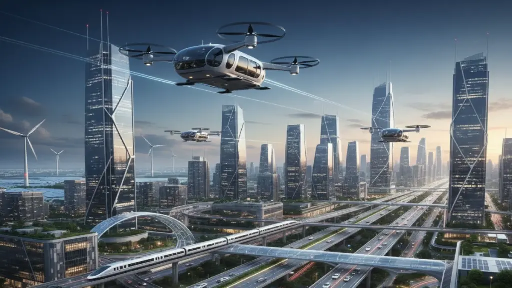 Future of mobility with electric autonomous vehicles and flying taxis
