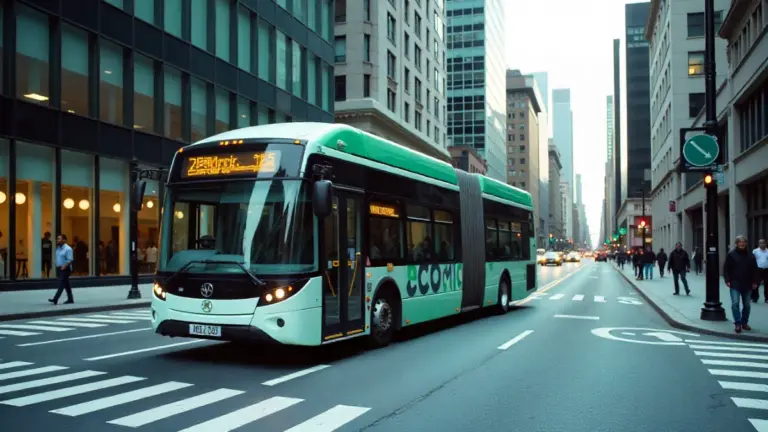 electric bus operating in a modern city