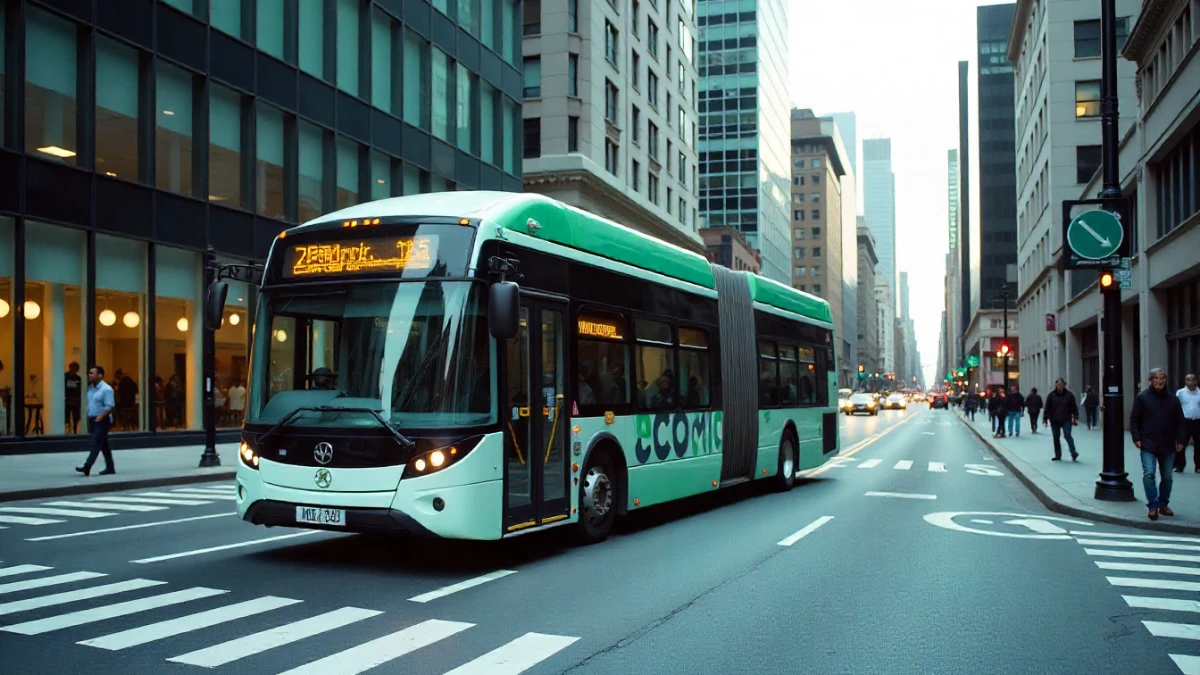 electric bus operating in a modern city