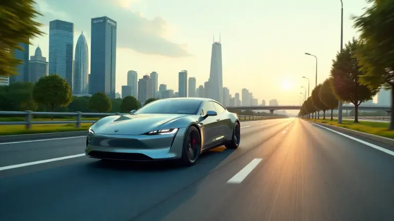 Electric vehicle driving on a sustainable green highway