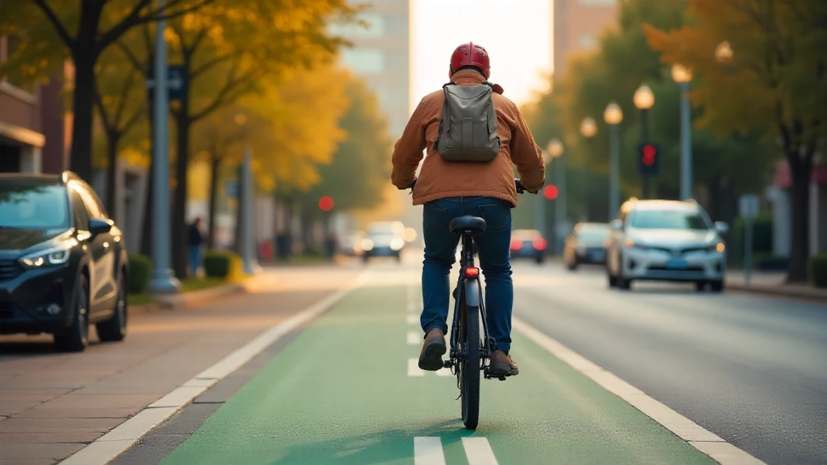 electric bicycle commuter riding in city