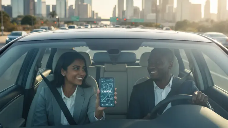 Carpooling app users sharing a ride during city commute