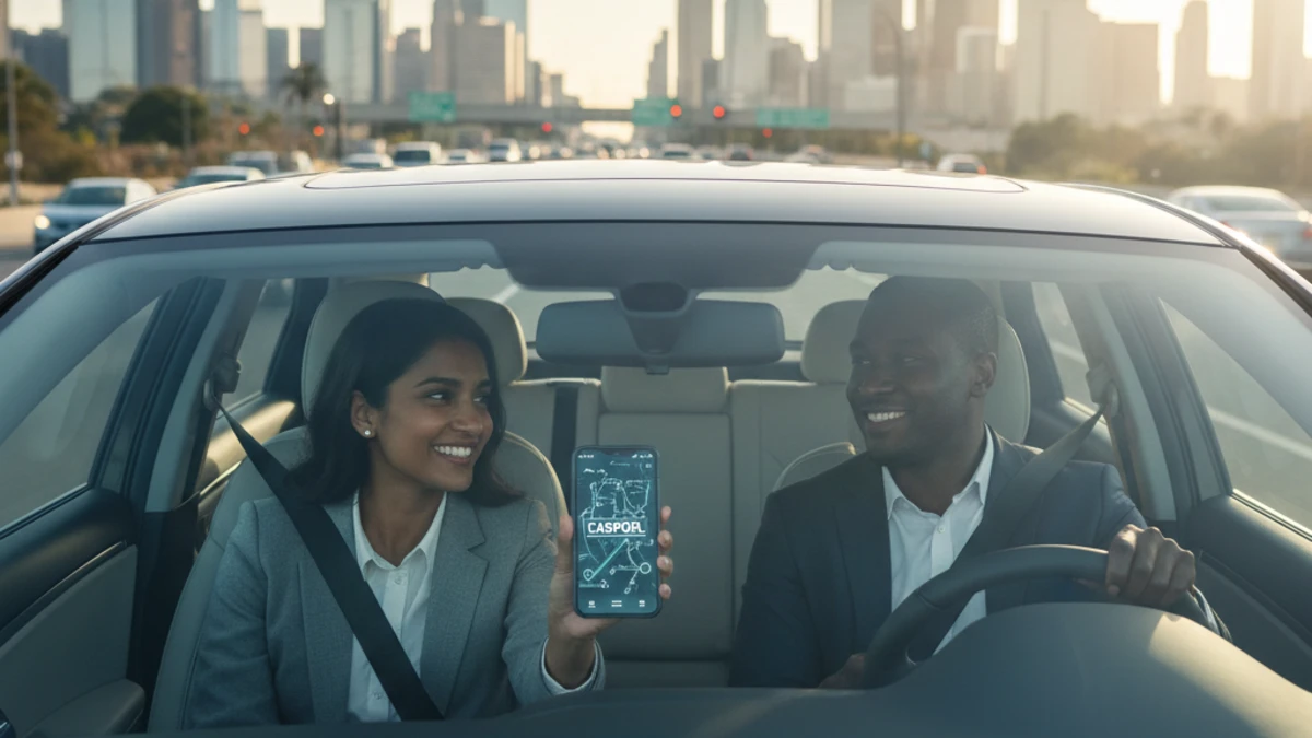 Carpooling app users sharing a ride during city commute