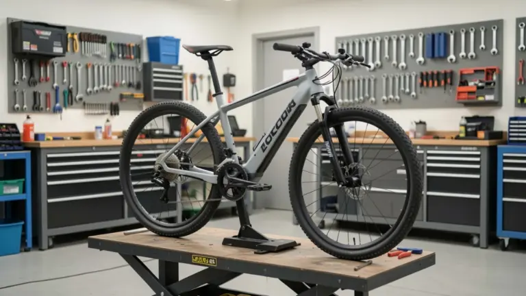 Electric bike maintenance in home workshop