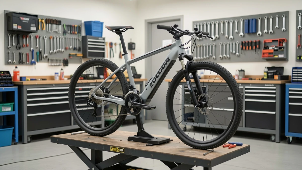 Electric bike maintenance in home workshop