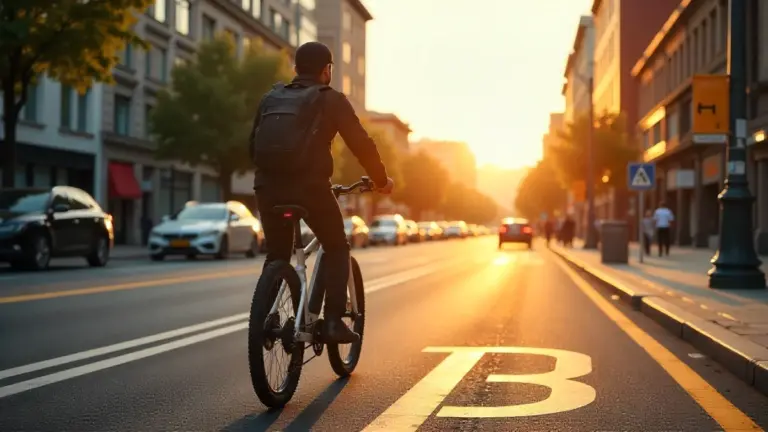 Electric bicycle commuting in a modern urban bike lane