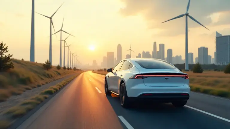 Electric vehicle driving in a clean energy city