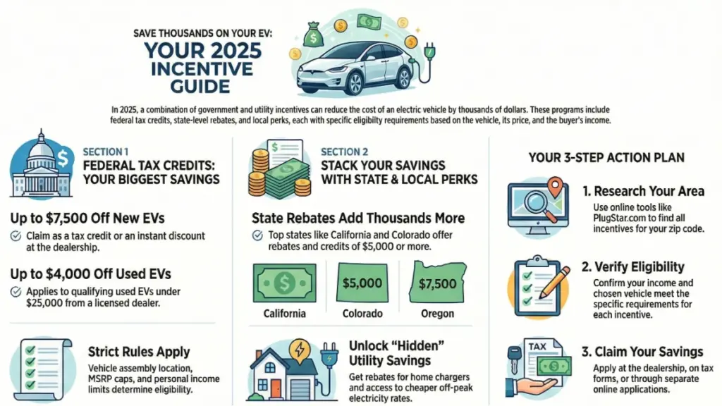 Electric car dealership showing EV tax credit savings