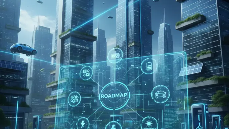 Electric vehicle technology roadmap showing batteries and charging
