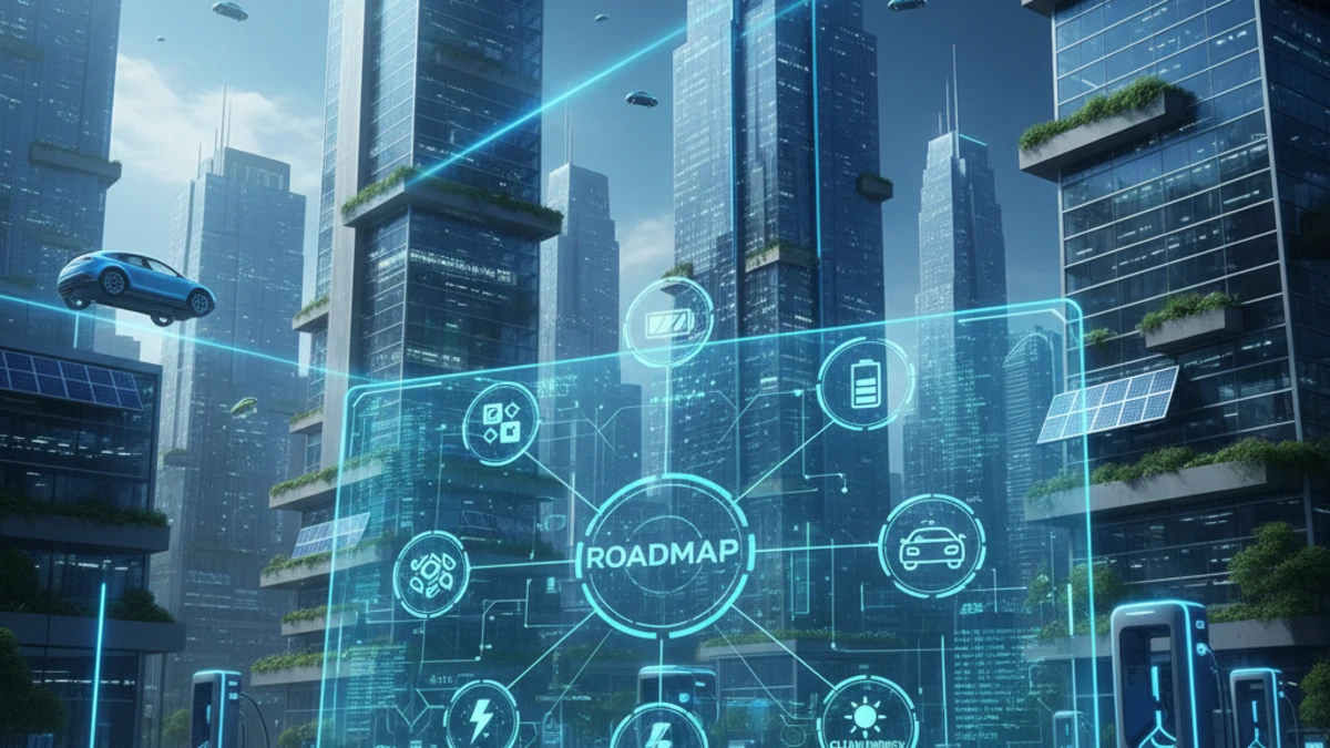 Electric vehicle technology roadmap showing batteries and charging