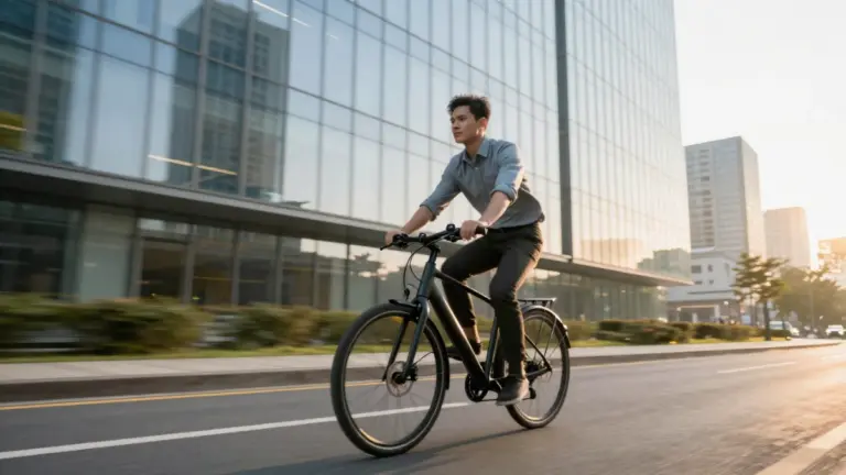 Urban professional commuting on electric bike 2025