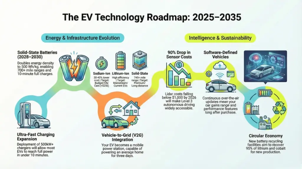 Future electric cars with solid-state batteries and fast charging