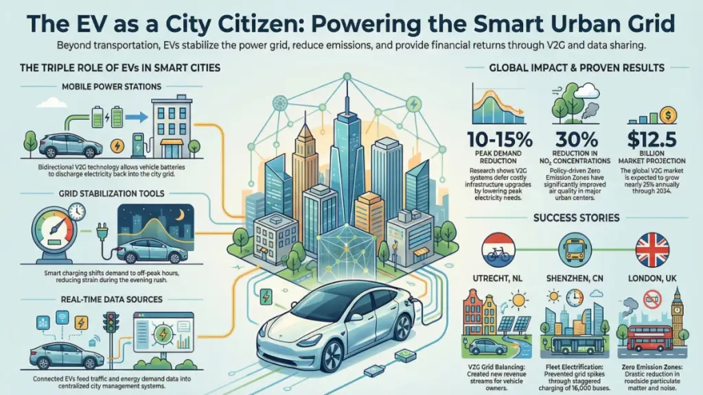 Smart city charging hub with solar canopy and EV fast chargers
