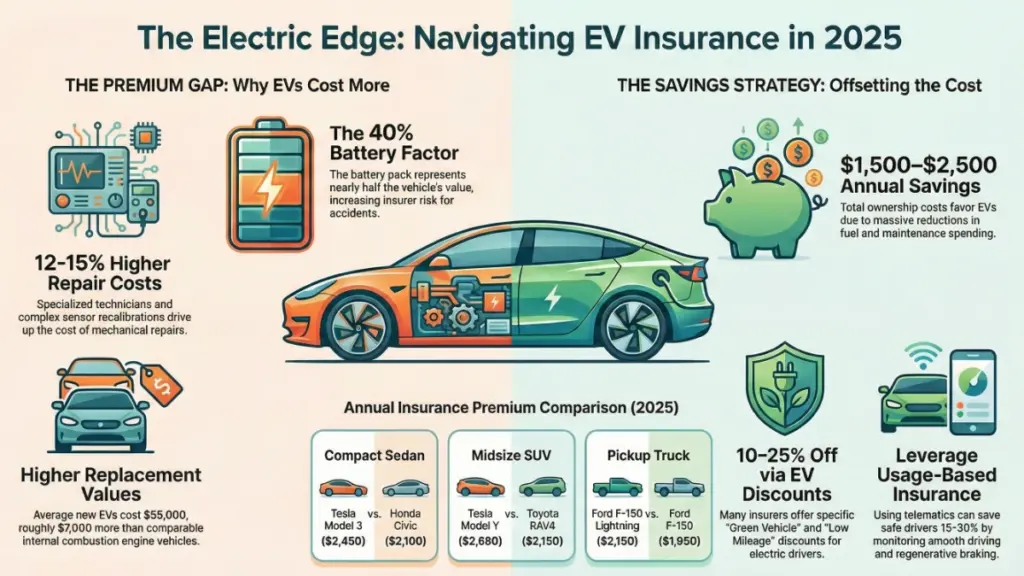 Comparison chart of electric vs gas car insurance costs