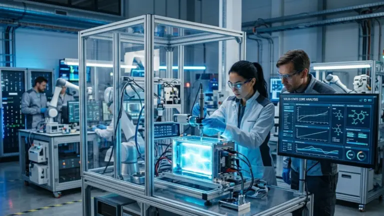 solid-state EV battery technology futuristic lab