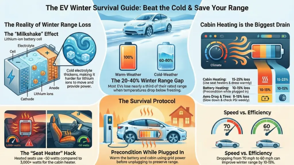Driver preconditioning electric car using smartphone app in cold weather