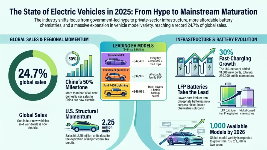 Futuristic electric vehicles driving through a smart sustainable city