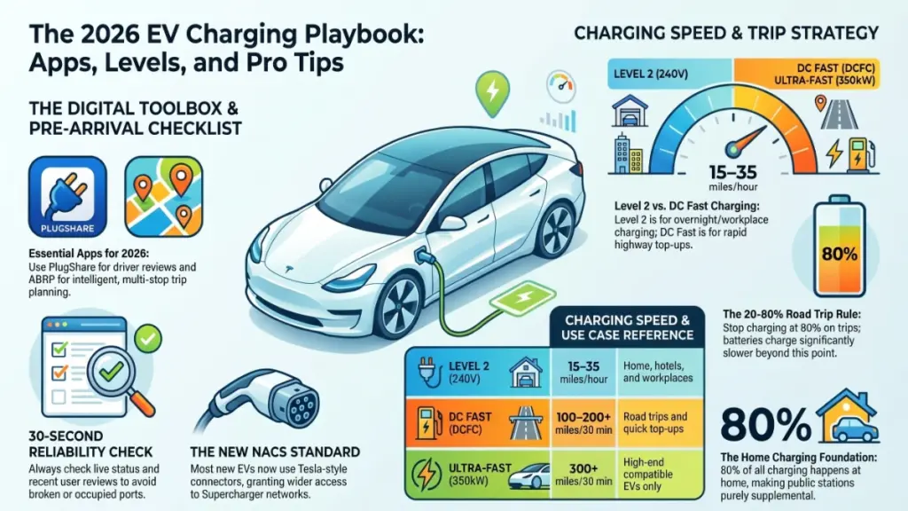 Driver using mobile app to locate nearby EV charging stations