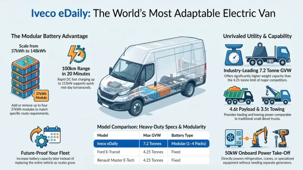 Modular battery system inside the Iveco eDaily electric van chassis